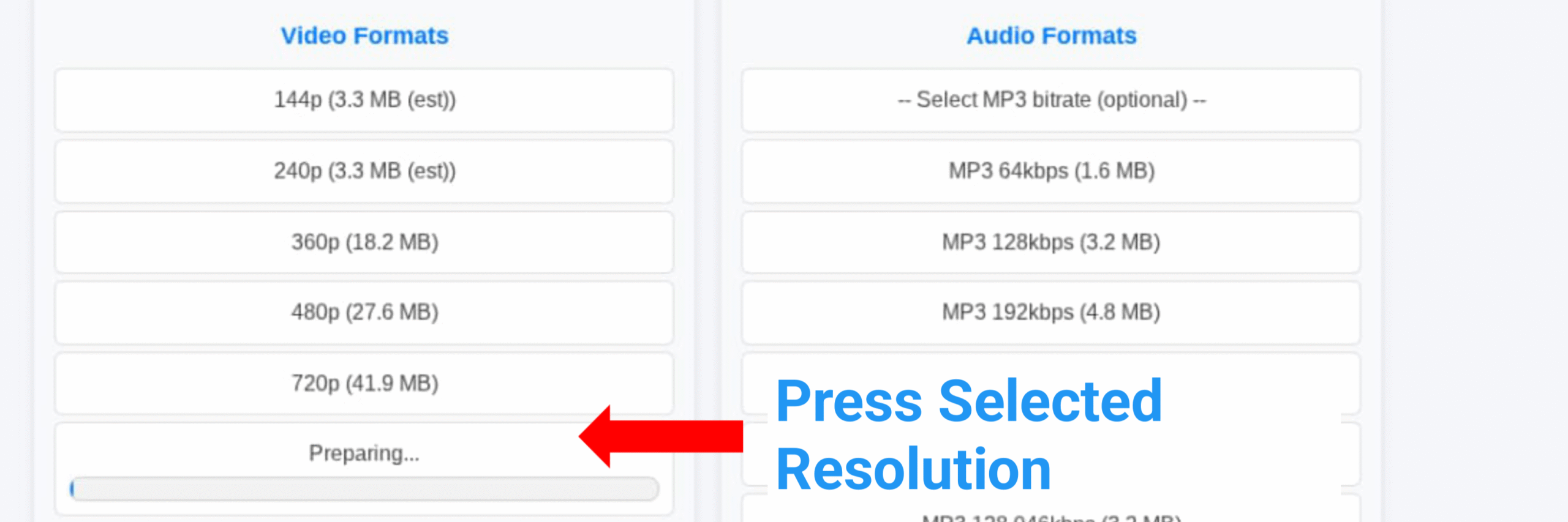 Step 4 - Press Selected Format And Download